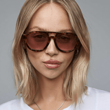 Women’s Rounded Aviator Sunglasses – Camo Stripe or Tortoise Frame with Toffee or Mocha Lenses