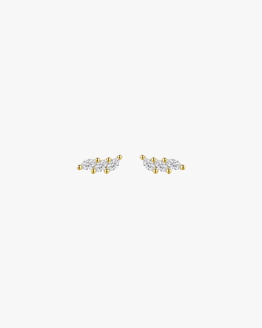Gold Tone Stud Earrings with Clustered Clear Stones – wing-Inspired Design