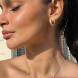 Gold Stud Earrings - Clustered Zirconia Design - 18K Gold Tone - Polished