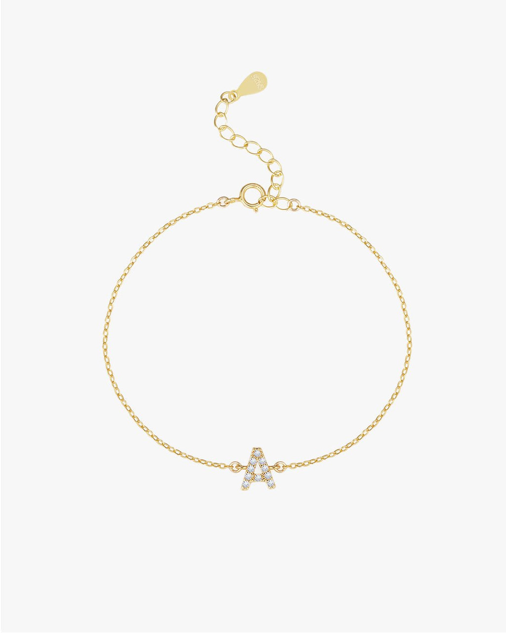 Gold Chain Bracelet with Crystal Initial Charm – A to Z Letters