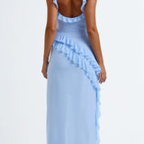 Women's Ruffle Wedding Guest Dress with High Slit | Maxi