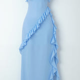 Women's Ruffle Wedding Guest Dress with High Slit | Maxi