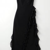 Women's Ruffle Wedding Guest Dress with High Slit | Maxi