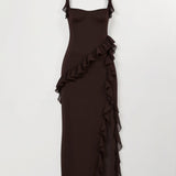 Women's Ruffle Wedding Guest Dress with High Slit | Maxi