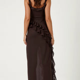 Women's Ruffle Wedding Guest Dress with High Slit | Maxi