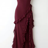 Women's Ruffle Wedding Guest Dress with High Slit | Maxi