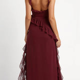 Women's Ruffle Wedding Guest Dress with High Slit | Maxi