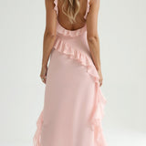Women's Ruffle Wedding Guest Dress with High Slit | Maxi