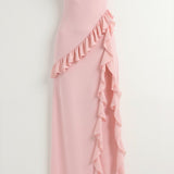 Women's Ruffle Wedding Guest Dress with High Slit | Maxi