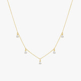 Gold Drop Necklace - Five Dangling Zirconia - 18K Gold Tone - Polished