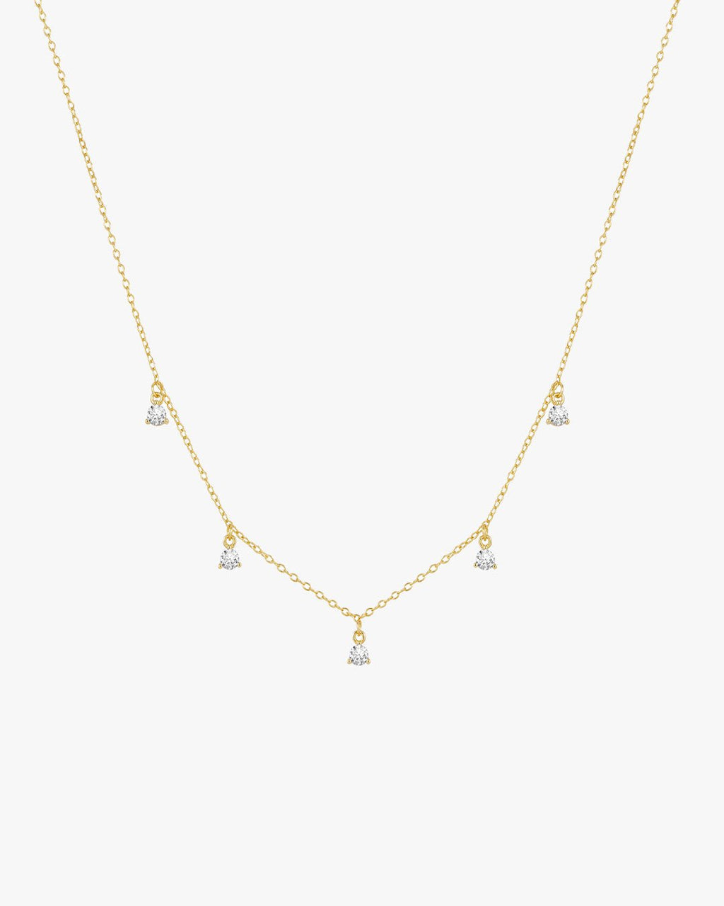 Gold-Toned Necklace with Five Dangling Round Stones