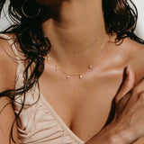 Gold Drop Necklace - Five Dangling Zirconia - 18K Gold Tone - Polished