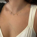 Gold Drop Necklace - Five Dangling Zirconia - 18K Gold Tone - Polished