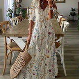 Women's Half Sleeves V Neck Boho Summer Dress | Midi