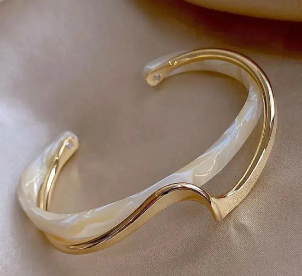 Gold-Plated Bracelet with White Resin Opal Effect Detail