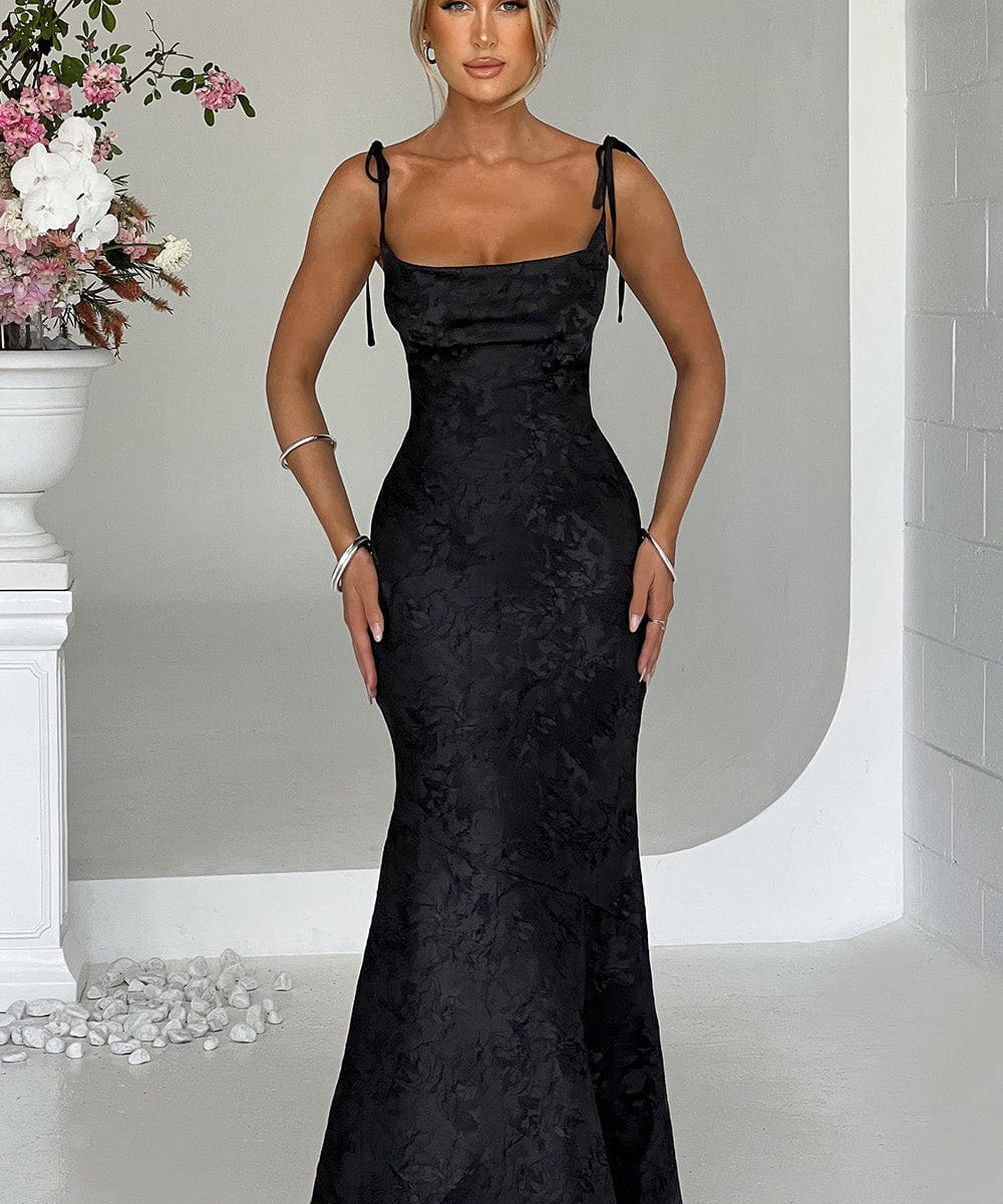 Women's Fitted Wedding Guest Dress with Tie Straps | Maxi