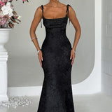 Women's Fitted Wedding Guest Dress with Tie Straps | Maxi