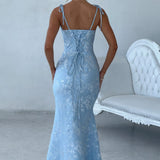 Women's Fitted Wedding Guest Dress with Tie Straps | Maxi