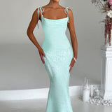 Women's Fitted Wedding Guest Dress with Tie Straps | Maxi