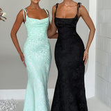 Women's Fitted Wedding Guest Dress with Tie Straps | Maxi