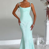 Women's Fitted Wedding Guest Dress with Tie Straps | Maxi