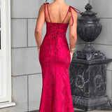 Women's Fitted Wedding Guest Dress with Tie Straps | Maxi