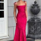 Women's Fitted Wedding Guest Dress with Tie Straps | Maxi