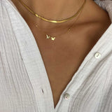 Gold Butterfly Necklace - Multi-Charm Zirconia - 18K Gold Tone - Layered