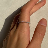 Slim Silver Tone Eternity Ring with Clear Stones